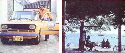 LEFT: This Brazil phone company vehicle, like many of the country's fleet vehicles, runs on alcohol fuel. RIGHT: View of the ocean from the Paqueta Cafe.